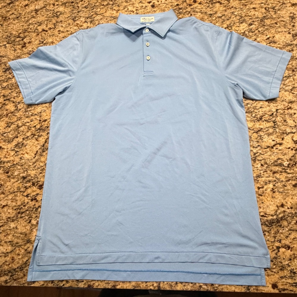 Peter Millar Summer Comfort Polo Shirt Mens L Blue Micro Stripe Short Sleeve ws